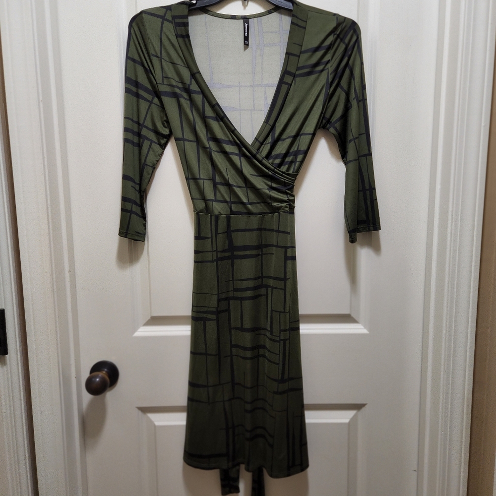 Olive green fit and flare dress